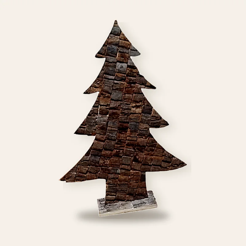 Albero di Natale decorativo in legno rivestito di sughero, con base in legno